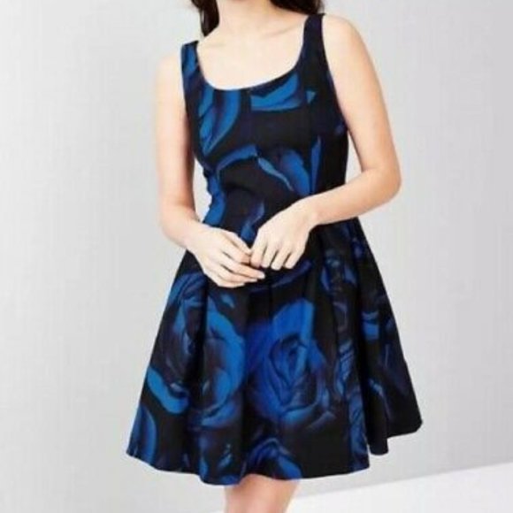 Sleeveless Flare Dress Black with Blue Flowers - Picture 5 of 5